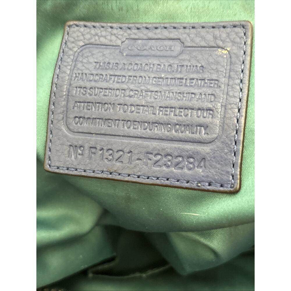 Coach Carrie Tote Blue Pebbled Leather Shoulder Bag F23284 green lining 2 handle - Picture 10 of 12